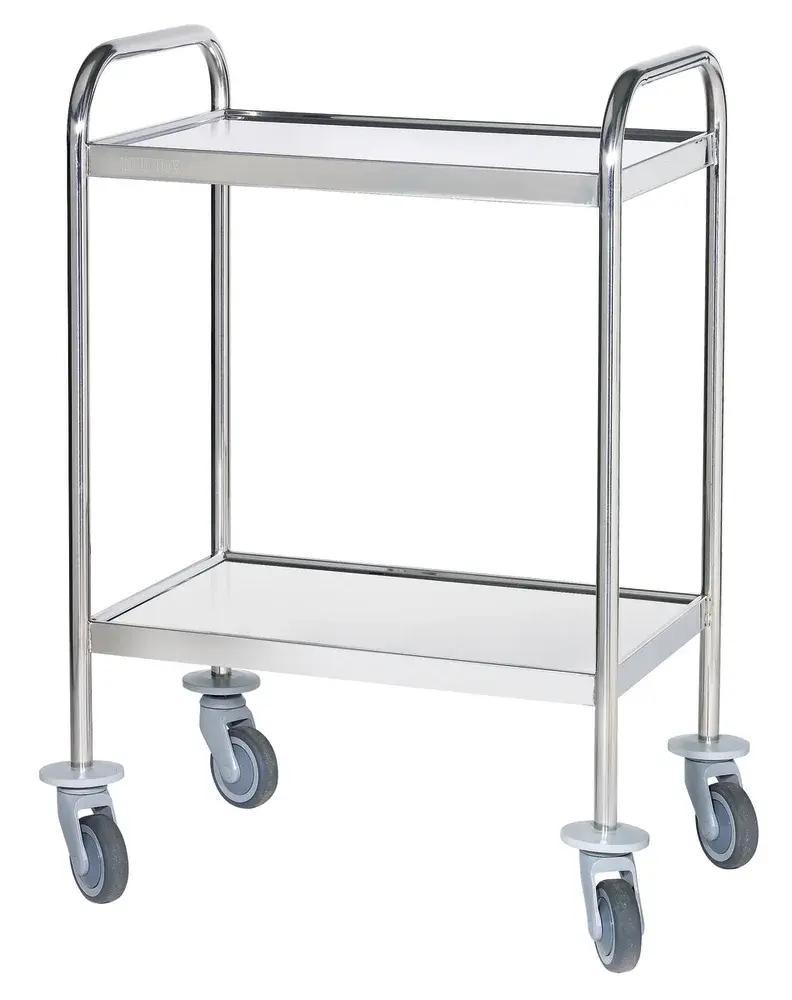 Guéridon médical inox 2 plateaux bords relevés