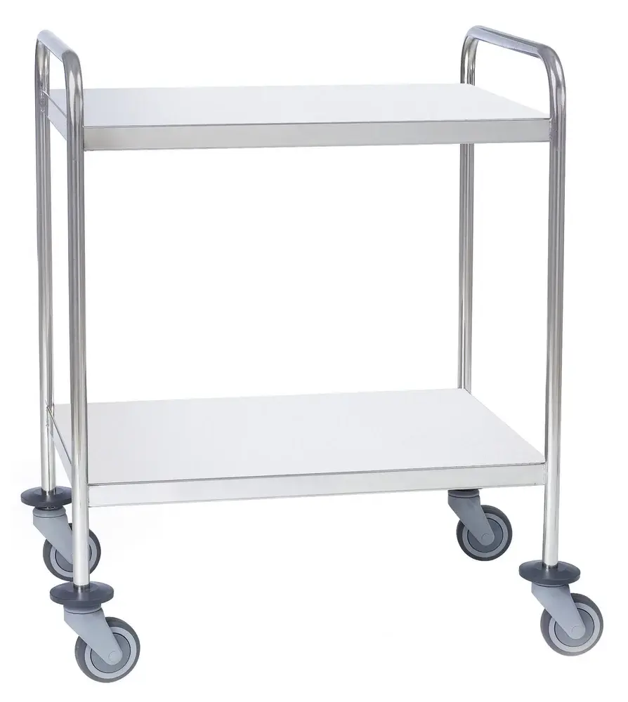 Guéridon médical inox 2 plateaux bords tombés