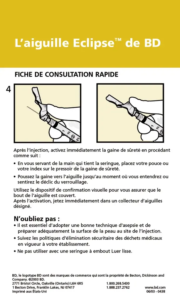 Aiguille médicale de sécurité Eclipse