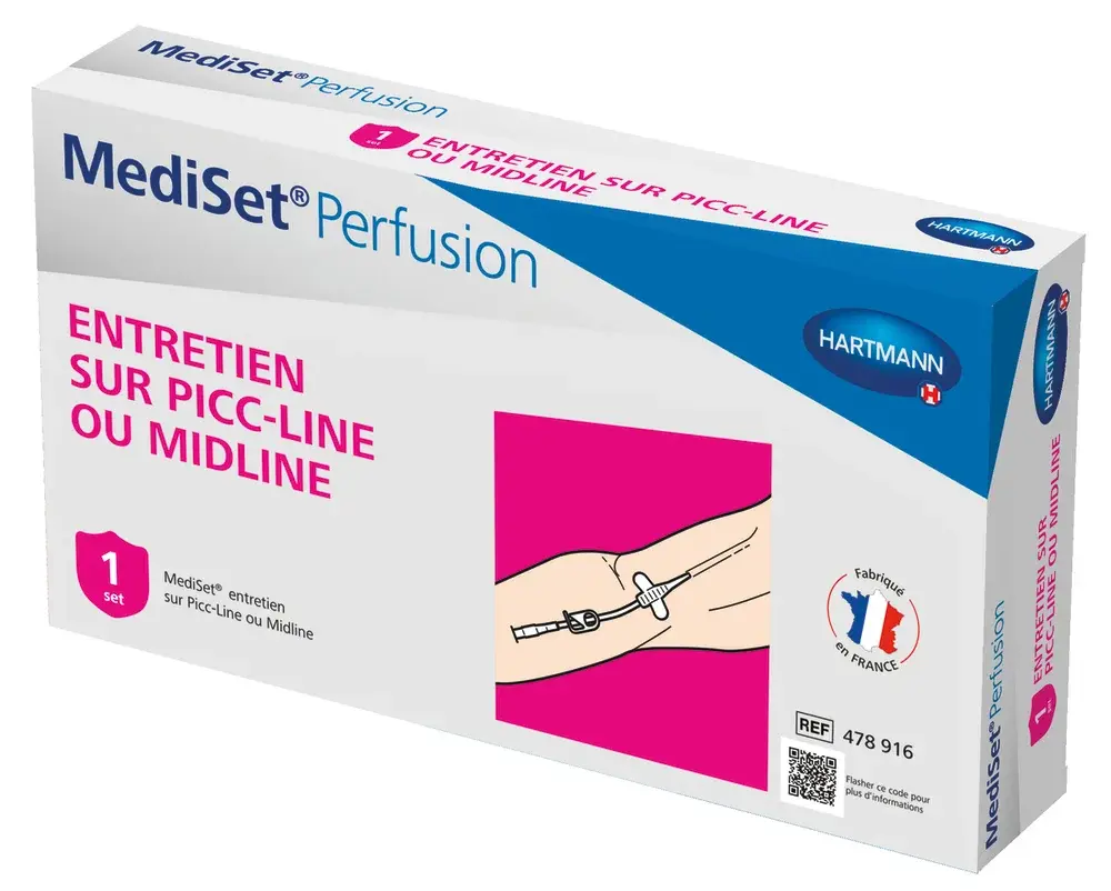 Set perfusion Mediset® pose sur PICC LINE