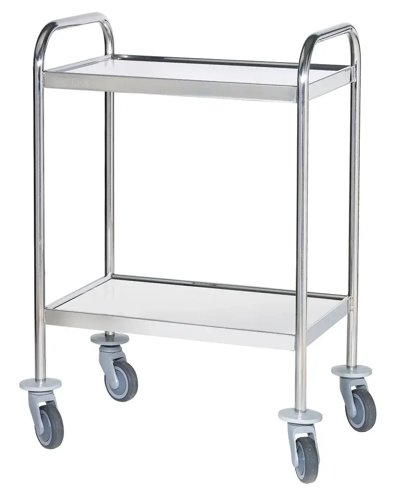 Guéridon médical inox 2 plateaux bords relevés