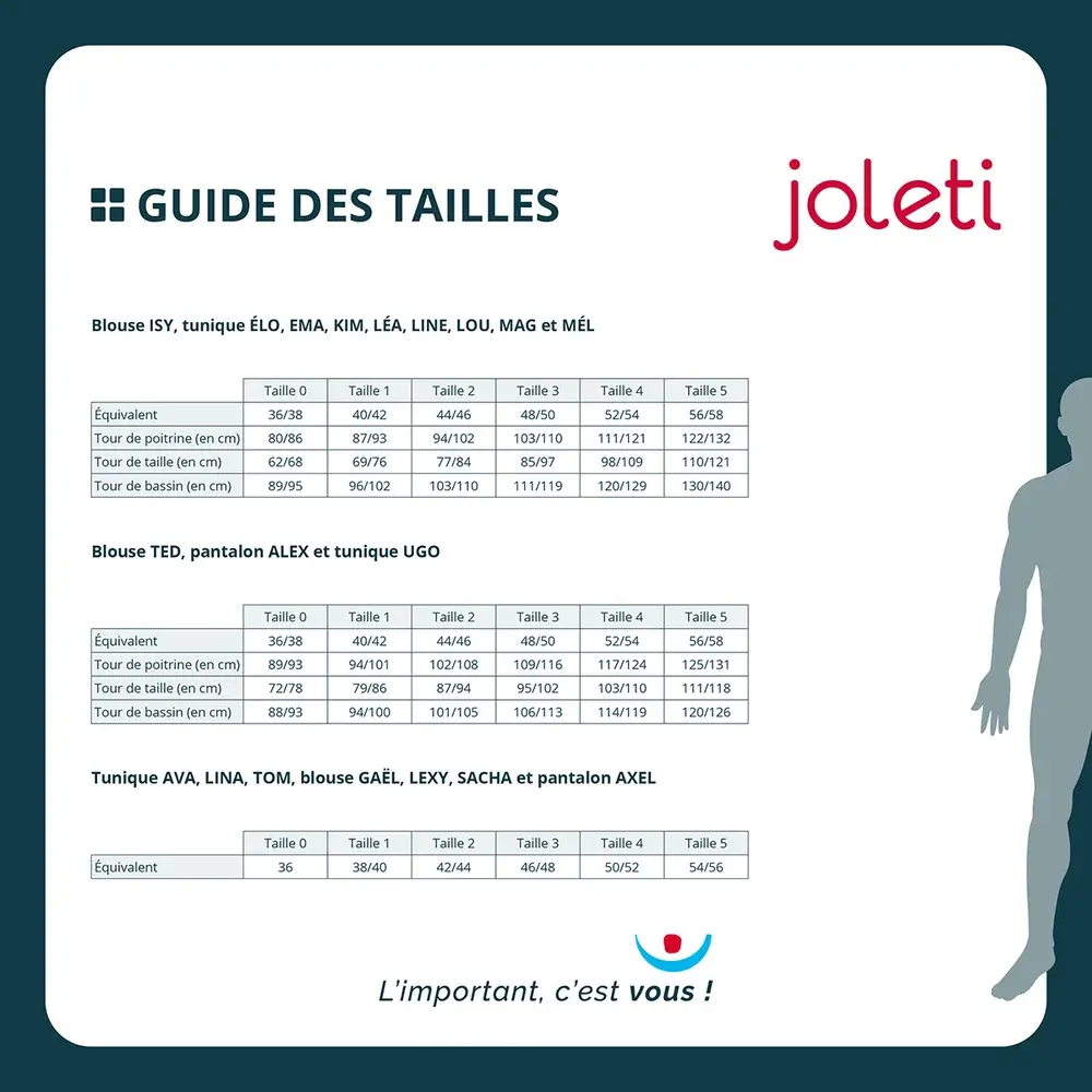 Guide des tailles Tunique médicale mixte Gaël