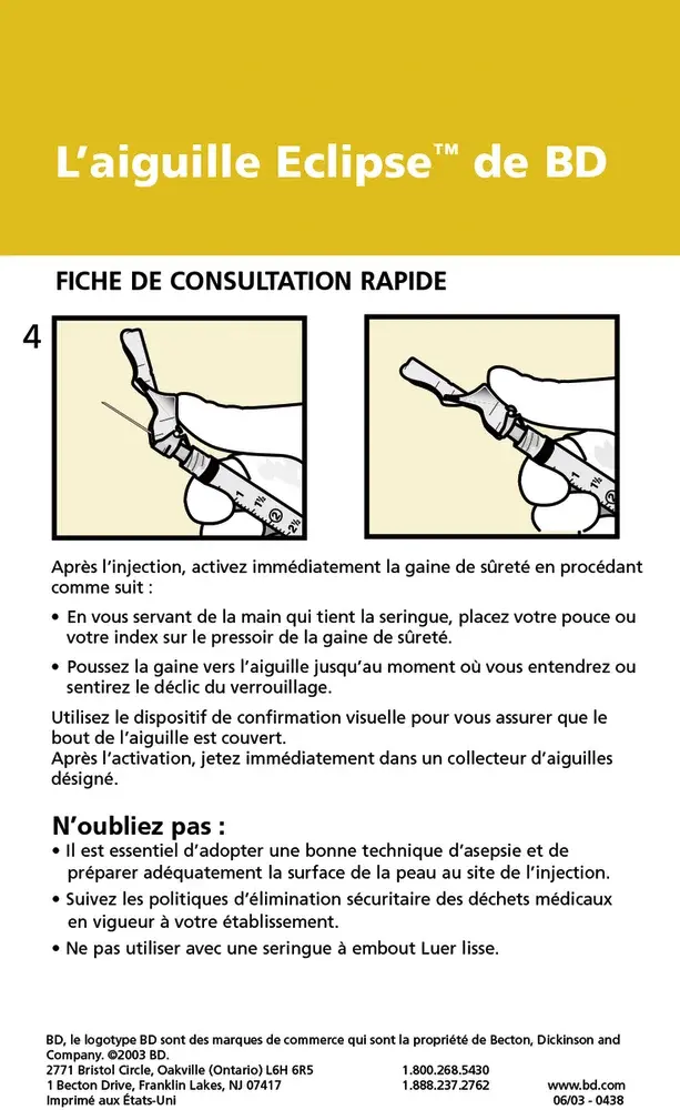 Aiguille médicale de sécurité Eclipse